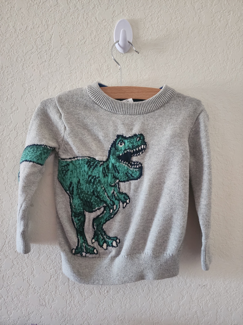 GAP Gray Sweater with Green T-Rex Graphic